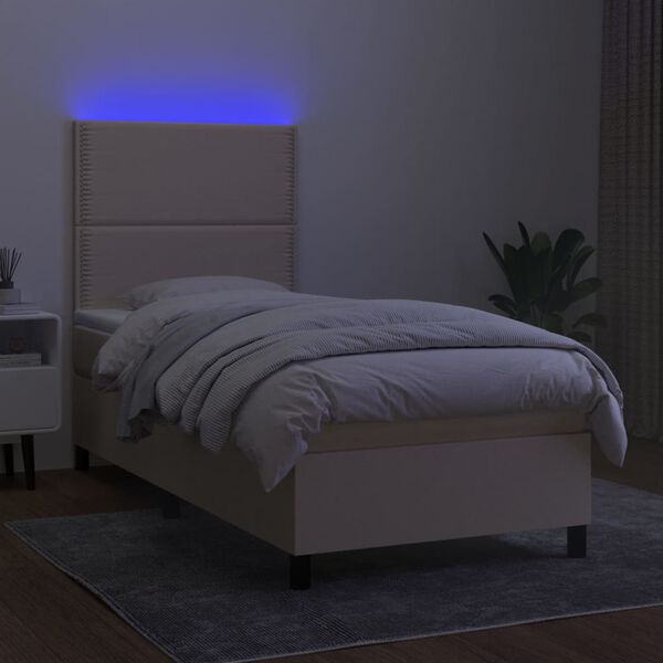 vidaXL Boxspringbett mit Matratze & LED Creme 100x200 cm Stoff