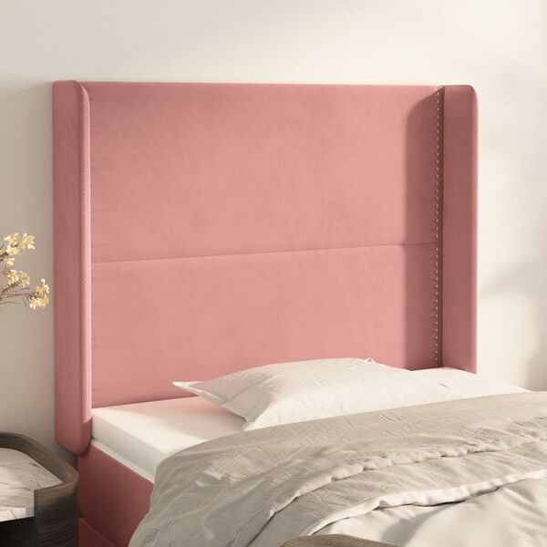 vidaXL Kopfteil mit Ohren Rosa 103x16x118/128 cm Samt