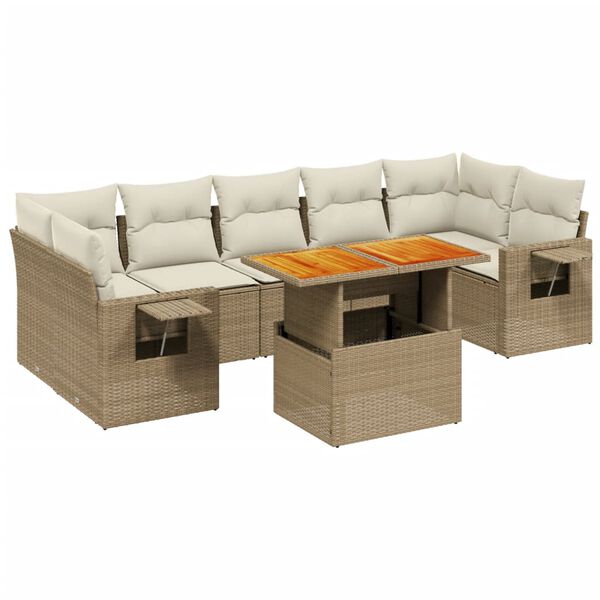 vidaXL 8-tlg. Garten-Sofagarnitur mit Kissen Beige Poly Rattan