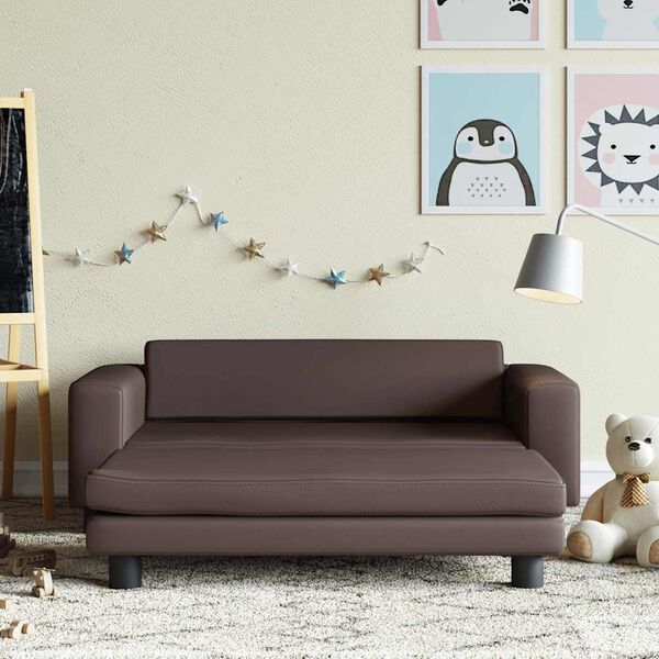 vidaXL Kindersofa mit Hocker Braun 100x50x30 cm Kunstleder