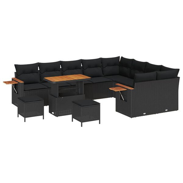 vidaXL Gartensofa-set mit Kissen 12 pcs Schwarz