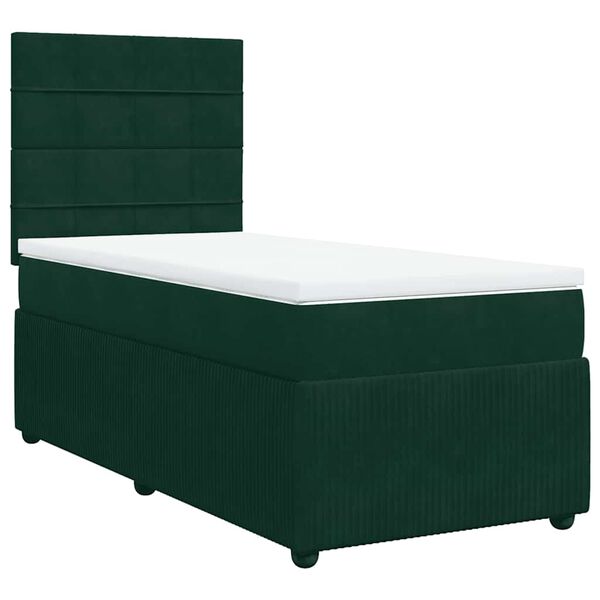 vidaXL Boxspringbett mit Matratze Dunkelgr&uuml;n 90x190 cm Samt