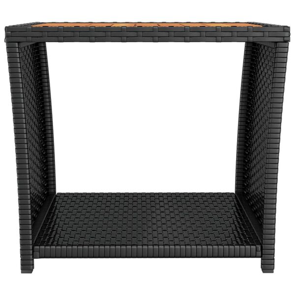 vidaXL Beistelltisch mit Holzplatte Schwarz Poly Rattan & Akazienholz