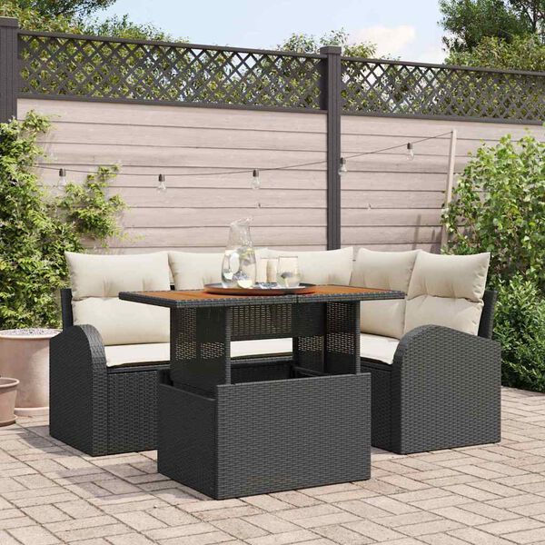 vidaXL Garten-Sofa-Set mit Kissen 5 pcs Schwarz und Creme