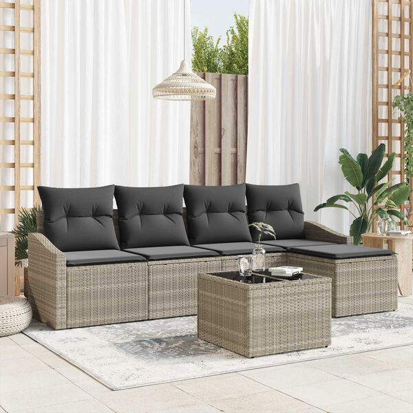 vidaXL Sofa Set mit Kissen mit Speicher 6 pcs Hellgrau Poly-Rattan