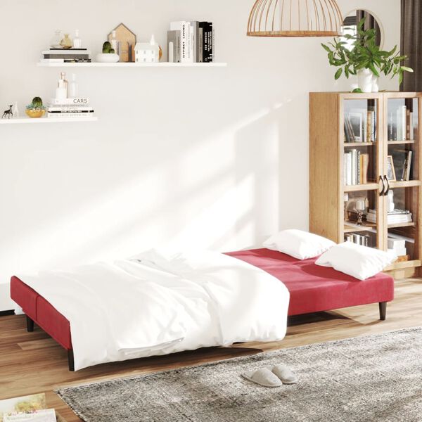 vidaXL Schlafsofa 2-Sitzer Weinrot Samt
