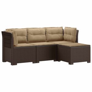 vidaXL 4-Sitzer Garten Sofa mit Kissen Rattan Look PP Braun