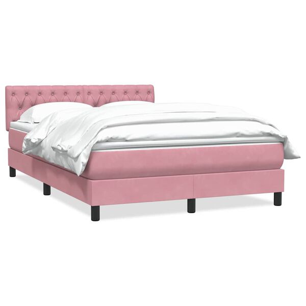 vidaXL Boxspringbett mit Matratze Rosa 140x220 cm Samt