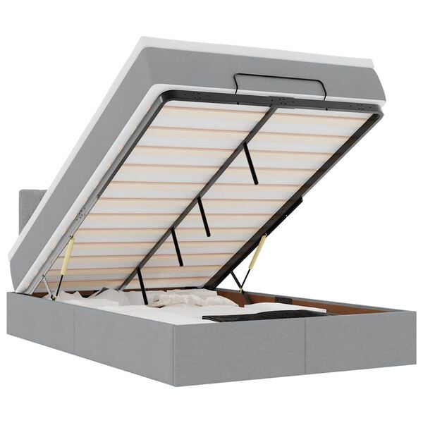 vidaXL Ottoman-Bett mit Matratze & LEDs Hellgrau 120x200 cm Stoff