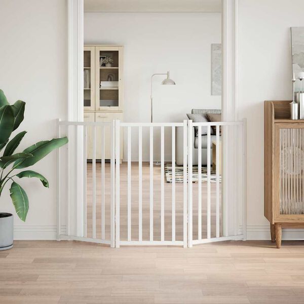 vidaXL 3-tlg. Hundetor Faltbar Weiß 150 cm Massivholz Tanne