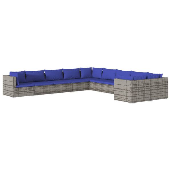 vidaXL 10-tlg. Garten-Lounge-Set mit Kissen Poly Rattan Grau