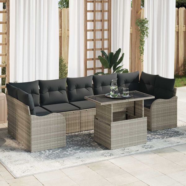 vidaXL Garten-Sofa-Set mit Kissen 8 pcs Hellgrau Poly Rattan