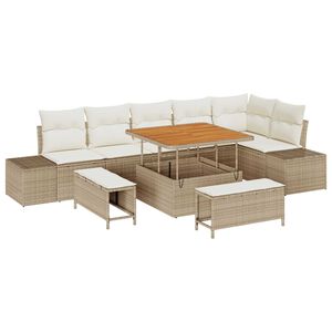 vidaXL Gartensofa-set mit Kissen mit Speicher 9 pcs Beige Poly Rattan