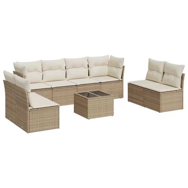 vidaXL 9-tlg. Garten-Sofagarnitur mit Kissen Beige Poly Rattan