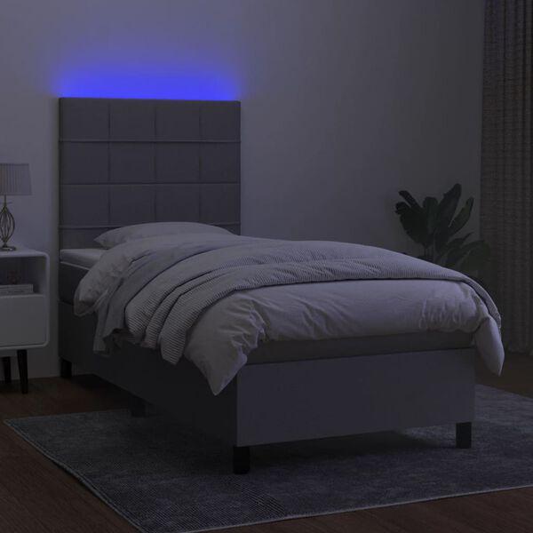 vidaXL Boxspringbett mit Matratze & LED Hellgrau 80x200 cm Stoff