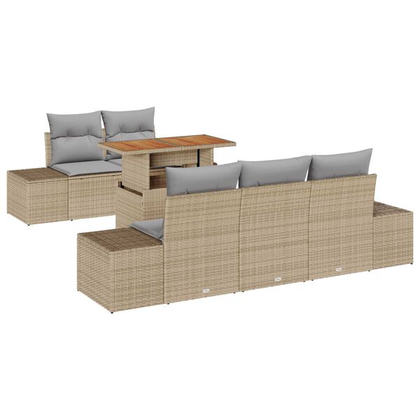 vidaXL Garten-Sofa-Set mit Speicher 6 pcs Beige Poly Rattan