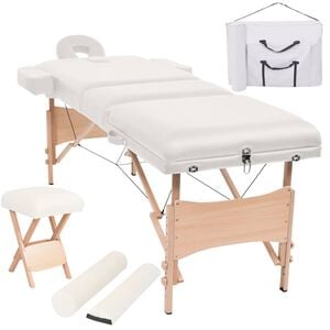 vidaXL Massageliege 3-Zonen mit Hocker Klappbar 10 cm Sitz Wei&szlig;