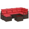 vidaXL Sofa Set mit Kissen 7 pcs Braun und Rot Poly-Rattan