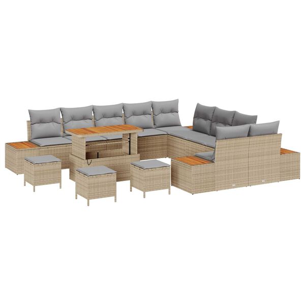 vidaXL Gartensofa-set mit Kissen mit Speicher 14 pcs Beige Poly Rattan