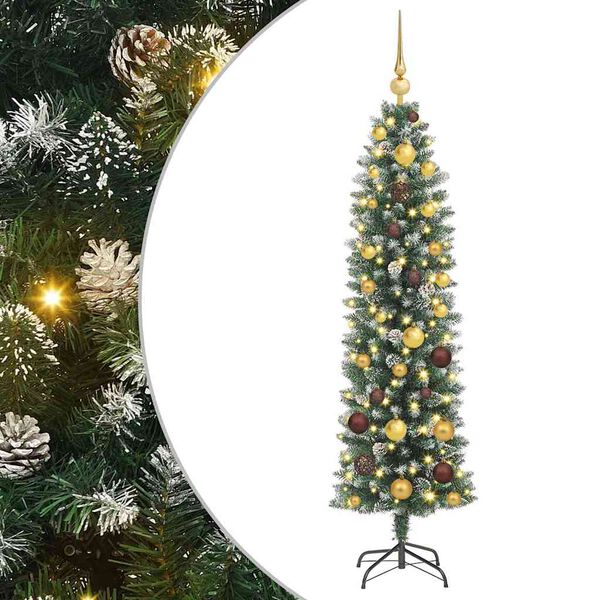 vidaXL K&uuml;nstlicher schlanker Weihnachtsbaum Gr&uuml;n und Wei&szlig; 150 cm