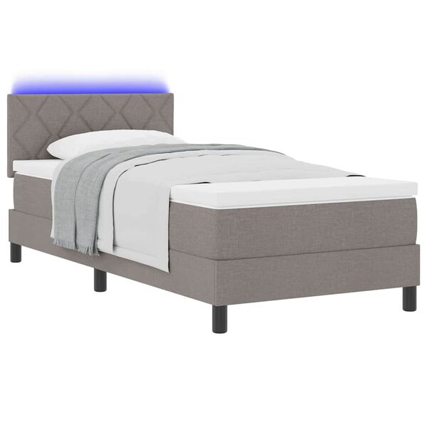 vidaXL Boxspringbett mit Matratze mit LED Taupe 90 x 200 cm Stoff