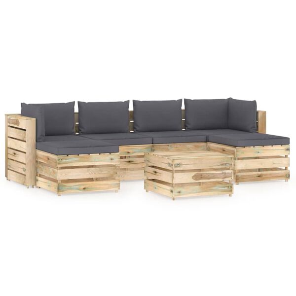 vidaXL 7-tlg. Garten-Lounge-Set mit Kissen Gr&uuml;n Impr&auml;gniertes Holz