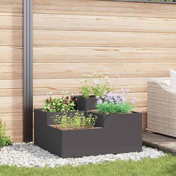 vidaXL Gartenblumentopf Schwarz 100 x 100 x 48 cm Stahl