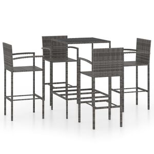 vidaXL 5-tlg. Gartenbar-Set Poly Rattan Grau