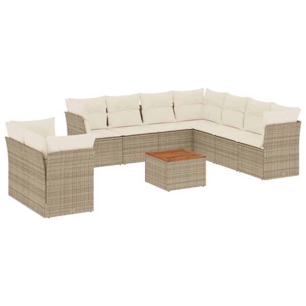 vidaXL 11-tlg. Garten-Sofagarnitur mit Kissen Beige Poly Rattan