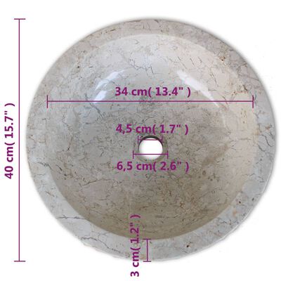 vidaXL Waschbecken Marmor 40 cm Creme