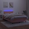 vidaXL Boxspringbett mit Matratze & LED Rosa 120x190 cm Samt
