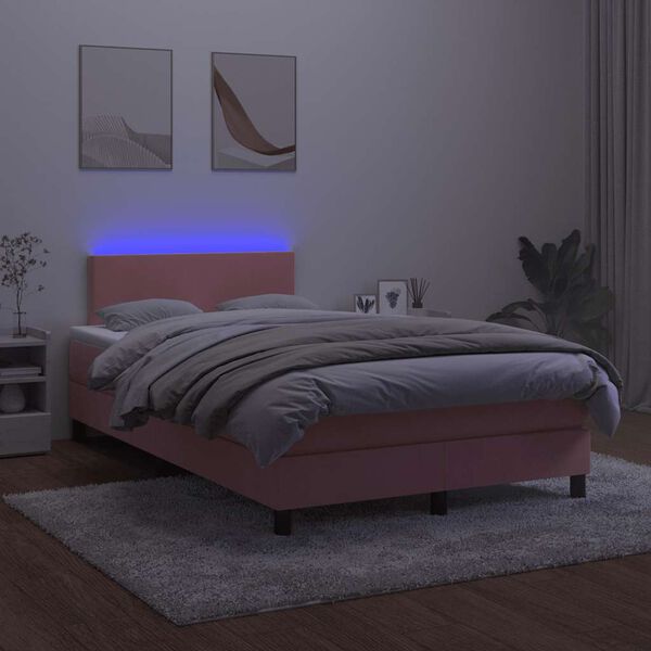 vidaXL Boxspringbett mit Matratze & LED Rosa 120x190 cm Samt