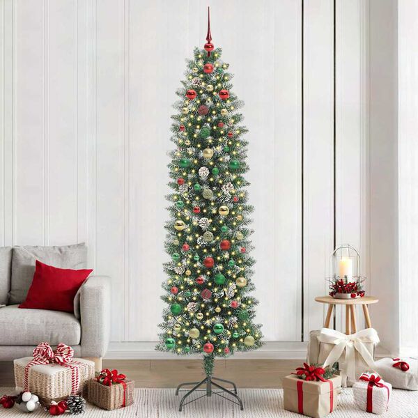 vidaXL K&uuml;nstlicher schlanker Weihnachtsbaum Gr&uuml;n und Wei&szlig; 240 cm