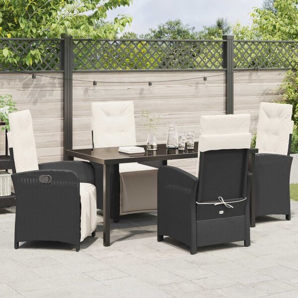 vidaXL Garten Essgruppe mit Kissen 5 pcs Schwarz Poly-Rattan