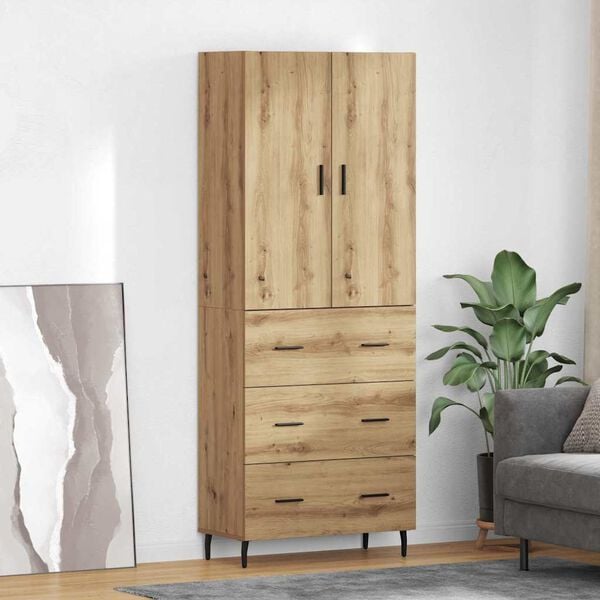 vidaXL Highboard 2 pcs Artisan-Eiche Engineered Wood und Glas