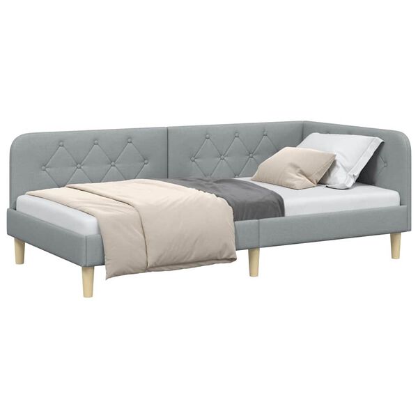 vidaXL Eckbettgestell mit Kopfteil Hellgrau 90 x 200 cm Stoff