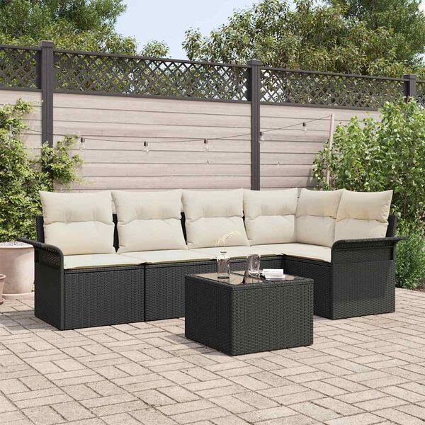 vidaXL Garten-Sofa-Set mit Kissen 6 pcs Schwarz Poly Rattan
