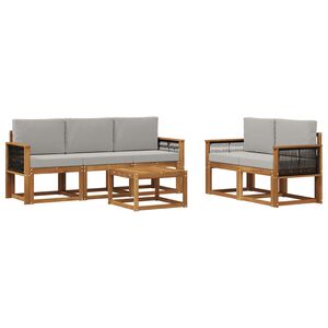 vidaXL Outdoor-Sofagarnitur mit Kissen 6 pcs Nat&uuml;rlich und Hellgrau