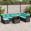 vidaXL 9-tlg. Garten-Sofagarnitur mit Kissen Schwarz Poly Rattan