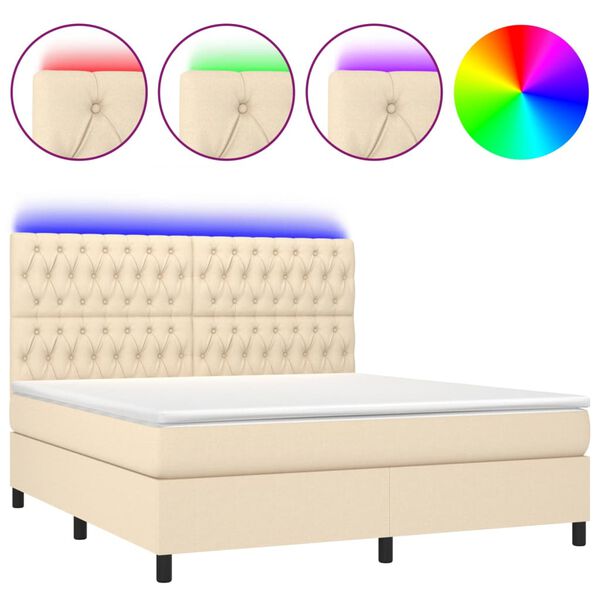 vidaXL Boxspringbett mit Matratze & LED Creme 160x200 cm Stoff