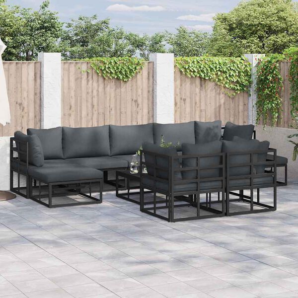 vidaXL Garten-Sofa-Set mit Kissen 9 pcs Schwarz Aluminium