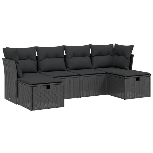 vidaXL 6-tlg. Garten-Sofagarnitur mit Kissen Schwarz Poly Rattan