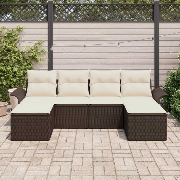 vidaXL Gartensofa-set mit Kissen 6 pcs Braun Poly-Rattan