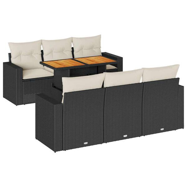 vidaXL 7-tlg. Garten-Sofagarnitur mit Kissen Schwarz Poly Rattan