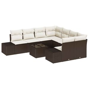 vidaXL Garten-Sofa-Set mit Kissen 9 pcs Braun und Creme Poly-Rattan