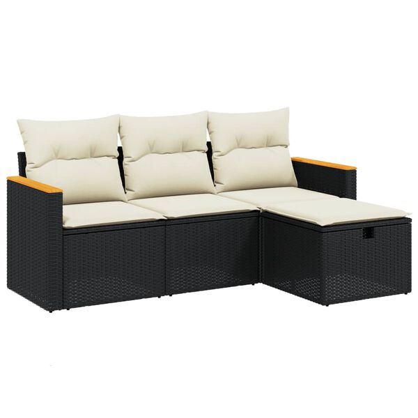 vidaXL 4-tlg. Garten-Sofagarnitur mit Kissen Schwarz Poly Rattan