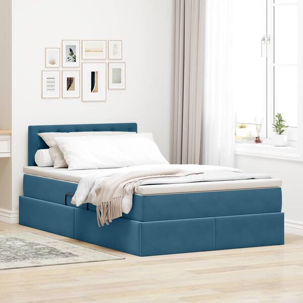 vidaXL Bett mit Stauraum und LED mit Matratze Blau 120 x 190 cm Samt