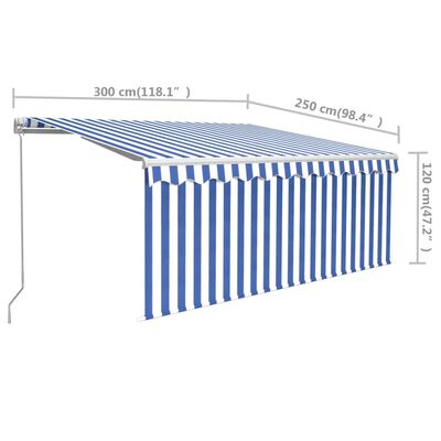 vidaXL Markise Manuell Einziehbar mit Rollo 3x2,5 m Blau und Weiß