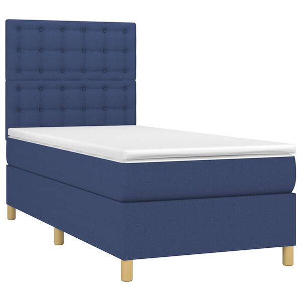 vidaXL Boxspringbett mit Matratze & LED Blau 90x200 cm Stoff