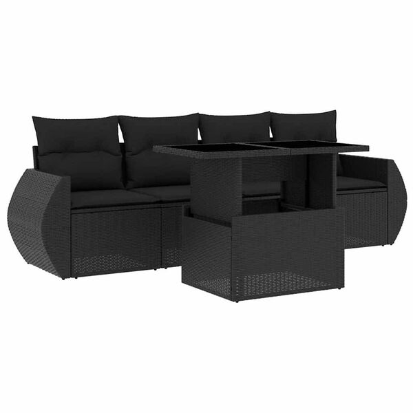 vidaXL 5-tlg. Garten-Sofagarnitur mit Kissen Schwarz Poly Rattan
